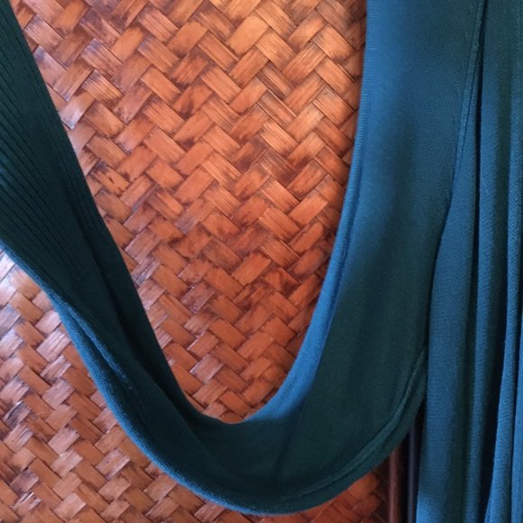 Peacock Blue Pleated Knit Open Waterfall Cardigan - Picture 3 of 15